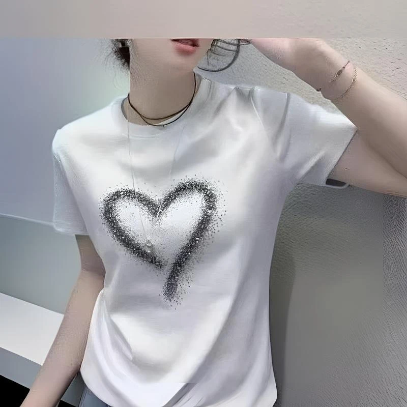 【卡蔻】2563爱心烫钻短袖（58左右）