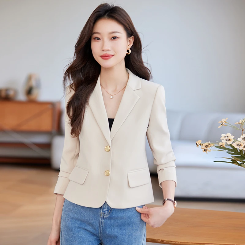 米白短款西装外套女西装春季2025新款小香风高级感小个子修身西服