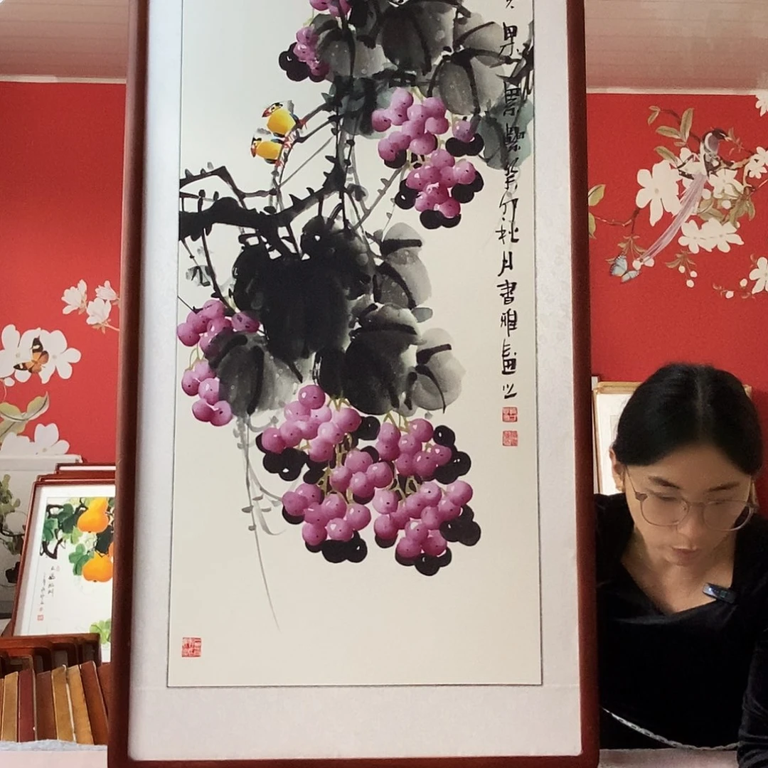 国画手写手绘国画作品带框包邮62✖️122