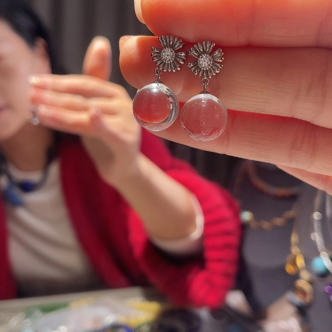 水晶耳饰银S925镶嵌大气款