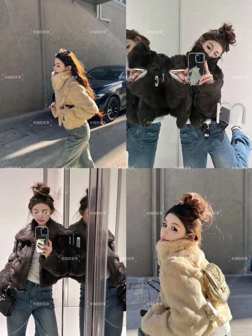 【老钱风】反季短款100%真兔毛皮毛一体外套
