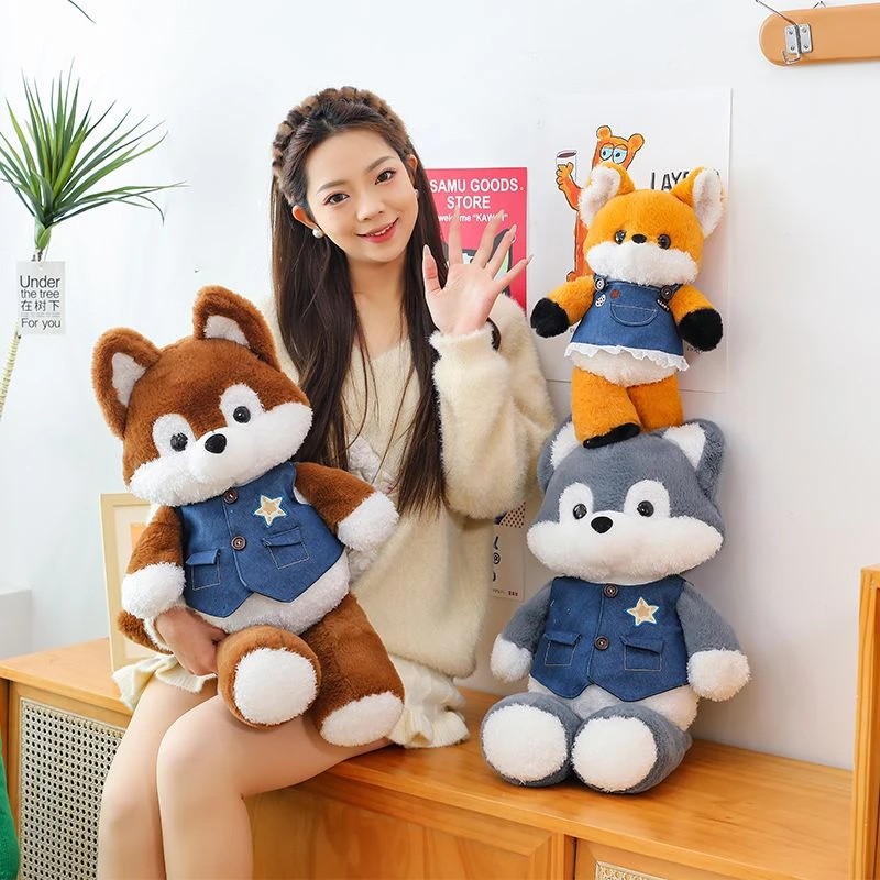 可爱森林跑跑狐狸玩偶哈士奇公仔毛绒玩具睡觉抱枕生日礼物送女生