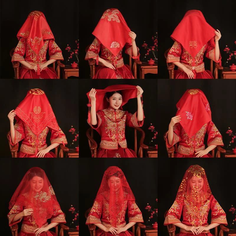 2025新款新娘结婚红盖头中式刺绣红色秀禾服盖头纱婚礼喜帕头巾
