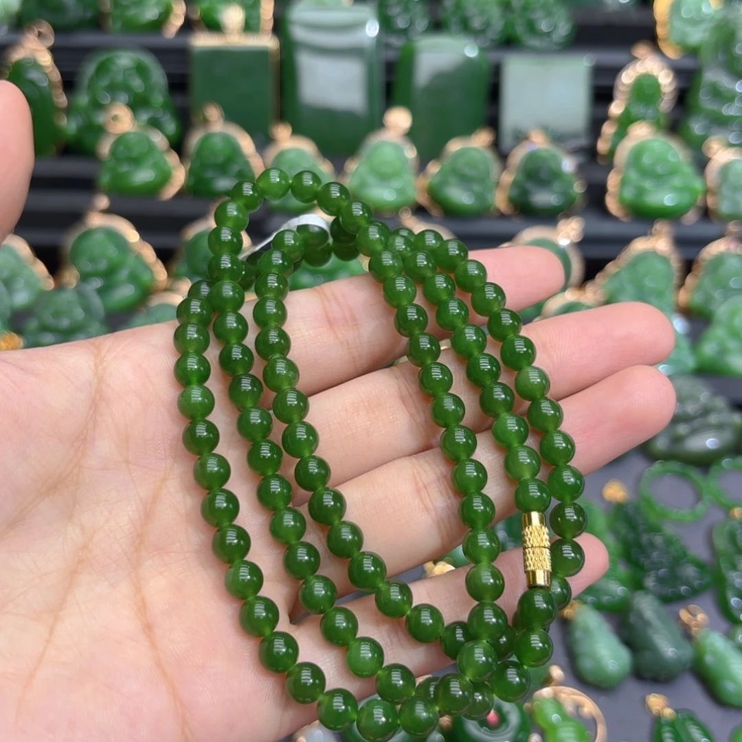 颈饰未镶嵌和田玉（碧玉）卡六阳绿多圈