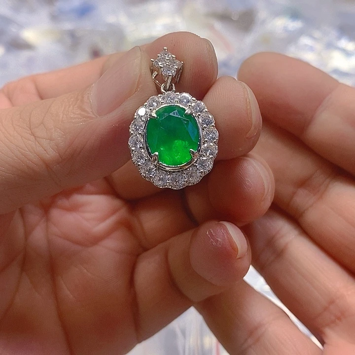 珐琅合金绿宝吊坠044