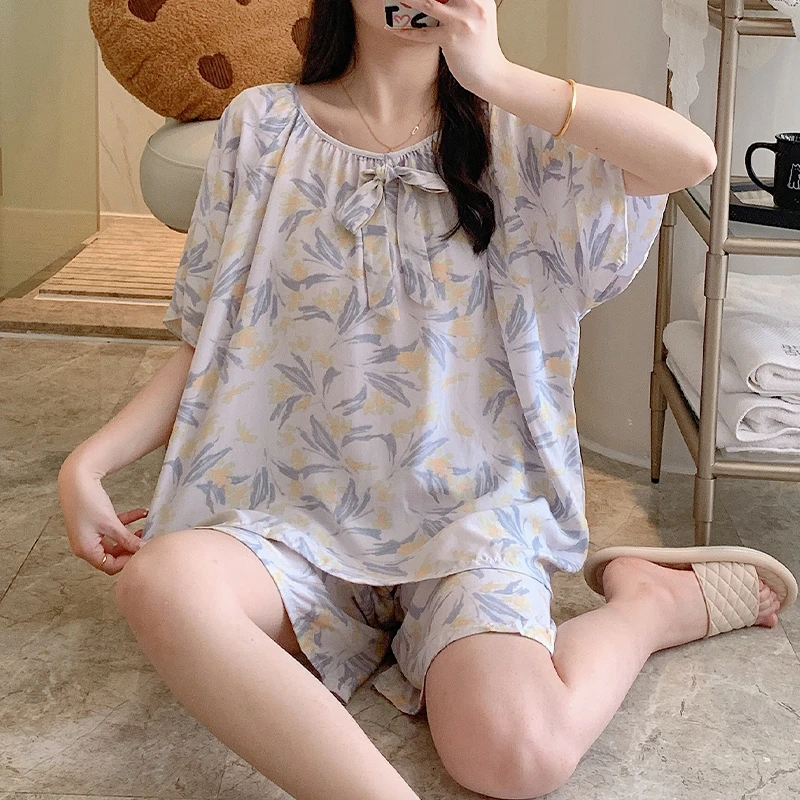 2411#新款棉绸女夏国风款短裤可外穿薄款居家服绵绸套装
