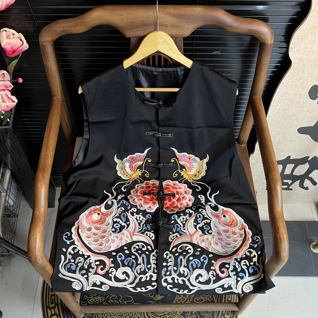 猫家YZM新中式国风重工刺绣锦鲤马甲8979