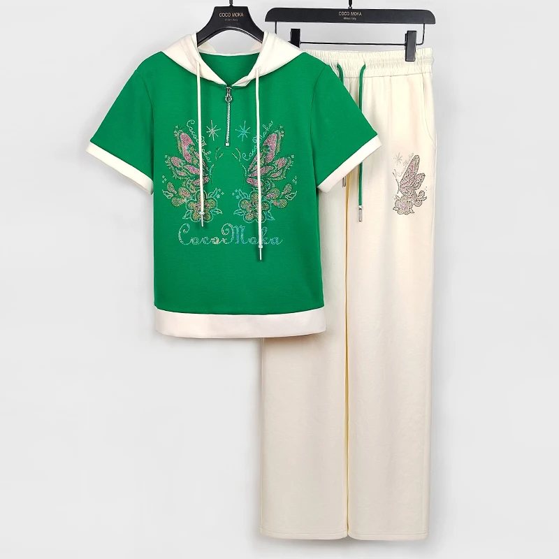 2025夏季新款短袖连帽运动休闲套装女士时尚宽松潮流【TZ5300】