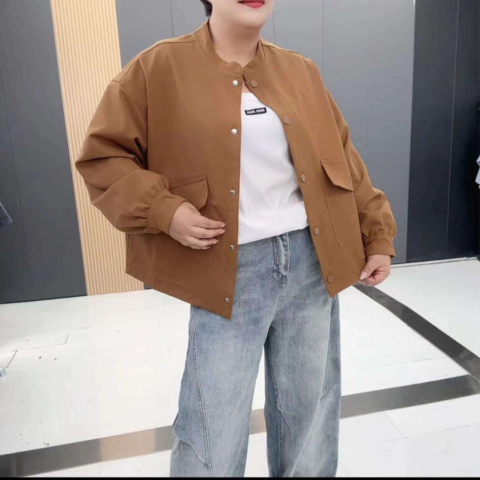 时尚百搭秋季新款单排扣长袖女圆领短外套女士韩版宽松休闲-1761
