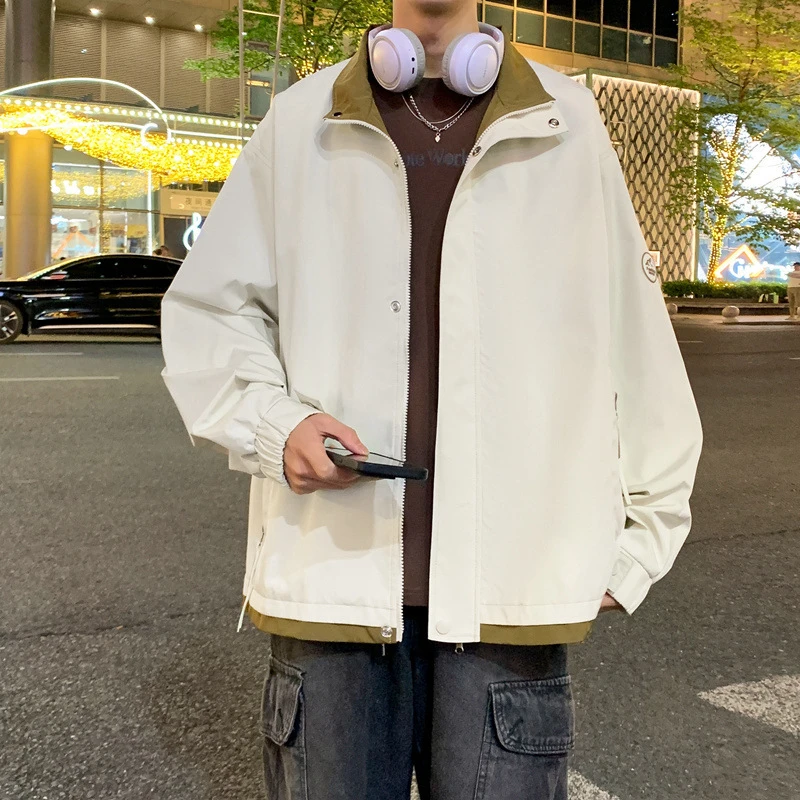 男士防水拼色立领夹克2025年秋季新款男装青少年时尚休闲潮流夹克