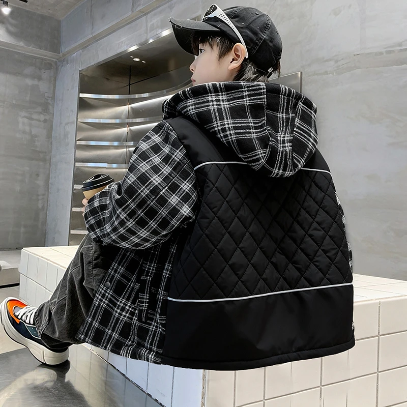 儿童装男童冬装夹棉衬衫外套2025新款中大童秋冬款男孩加厚冬季潮