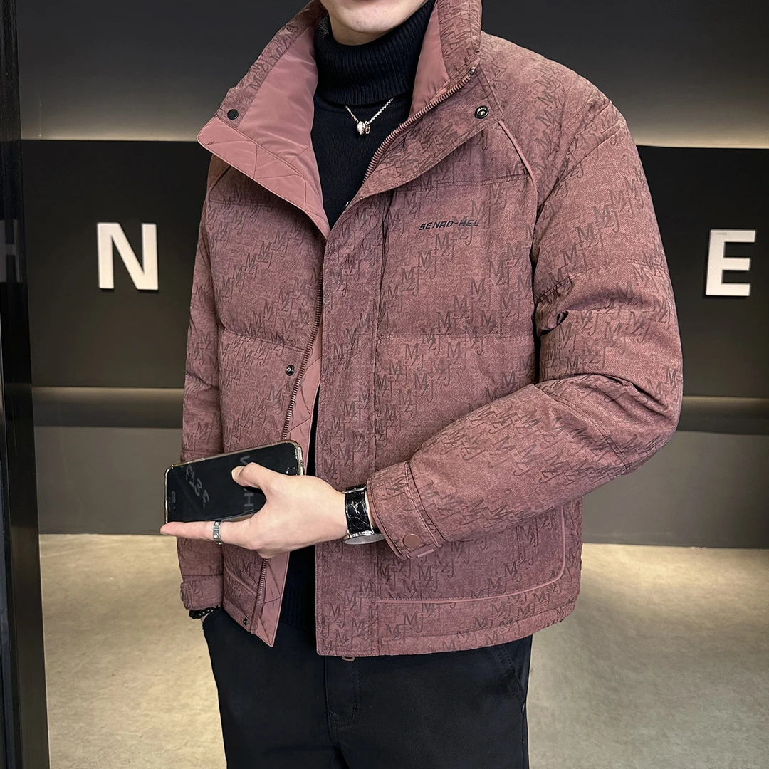 男士羽绒服冬季加厚时尚百搭潮牌高级感字母暗纹立领冬装防寒外套