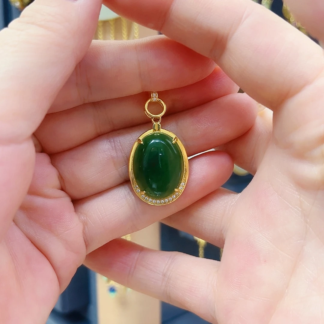 和田玉银S925镀金镶嵌颈饰