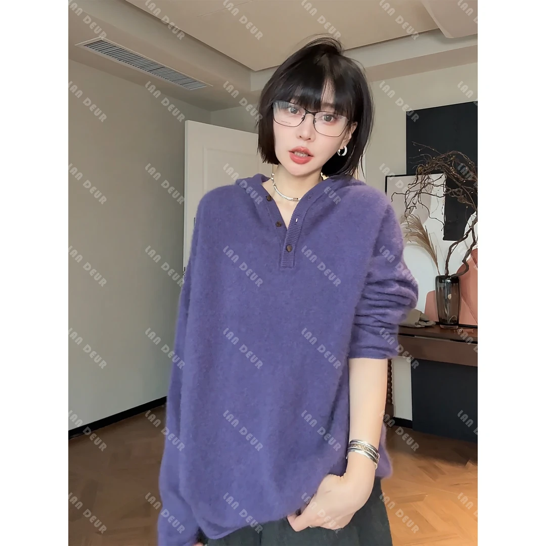 JIUJIU【枫糖松饼】绵羊毛+山羊绒气质连帽设计感极简风秋冬针织衫