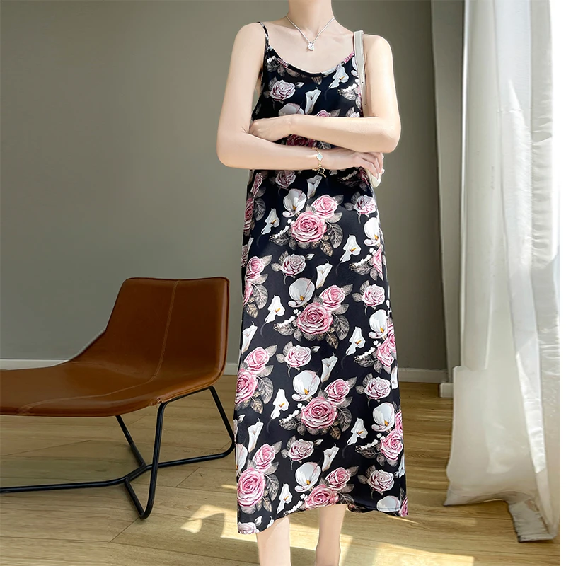 无袖裙子女吊带连衣裙宽松显瘦碎花气质性感女士薄款长款大码时尚