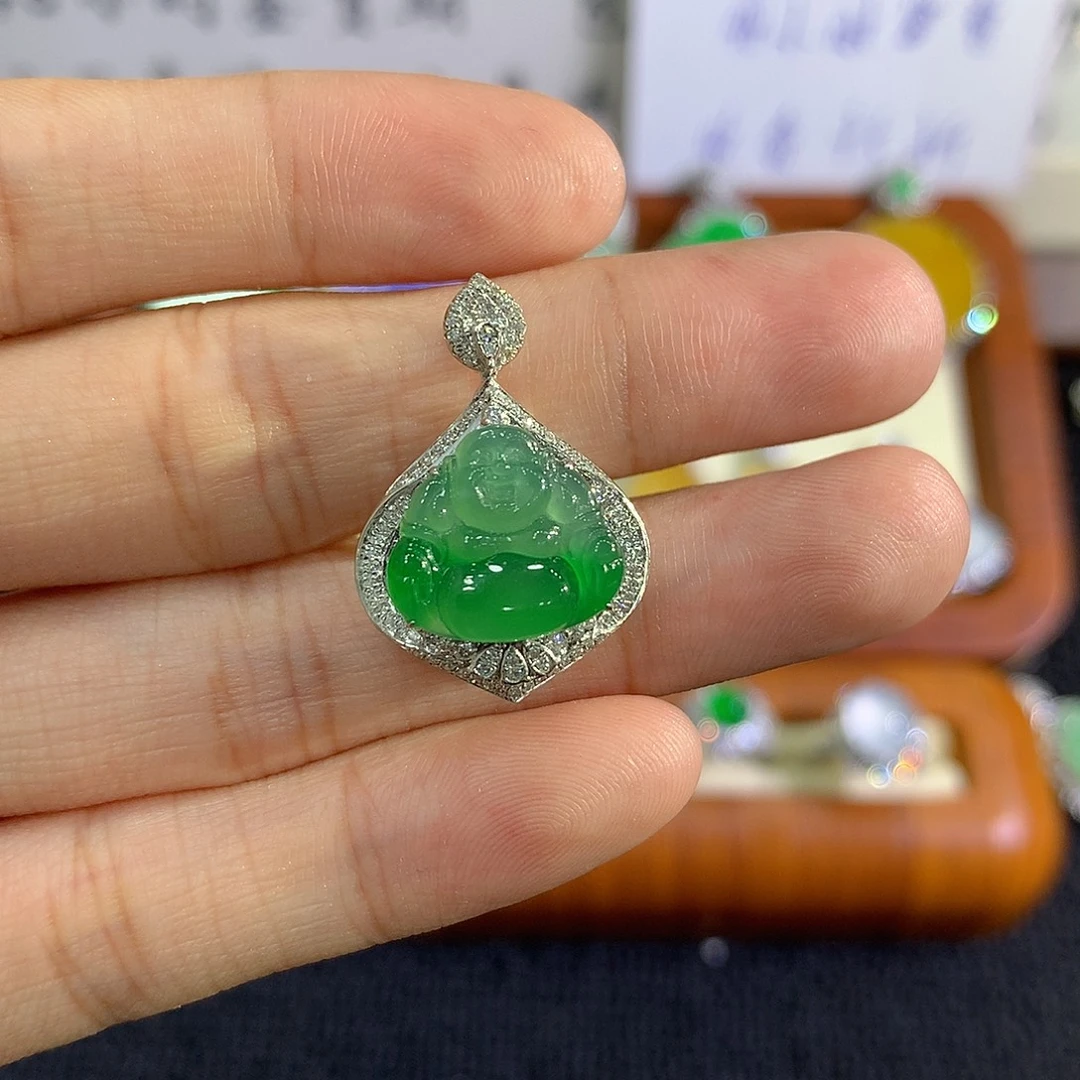 翡翠18K金镶嵌吊坠(不含链)佛公