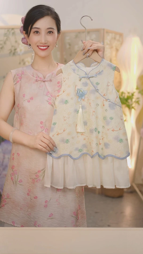 现货【芙蕖】SC407女童夏季新中式鲤鱼荷花2025新款国风旗袍裙