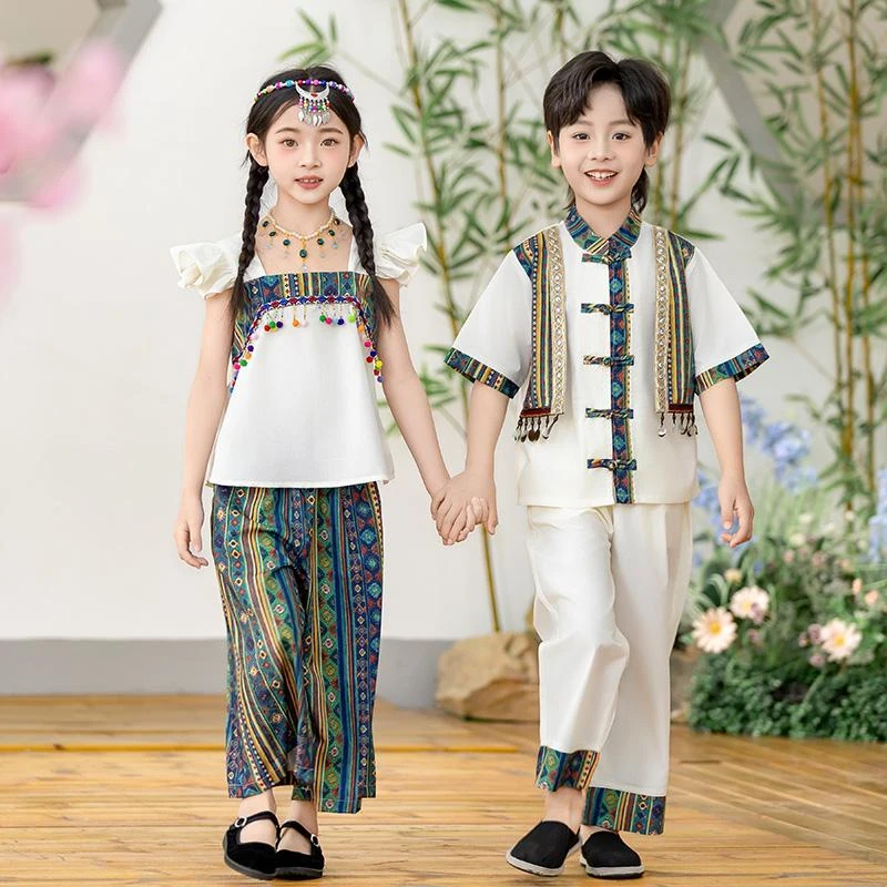 广西三月三儿童少数民族服装苗族演出服彝瑶族男女哈尼族壮族服饰