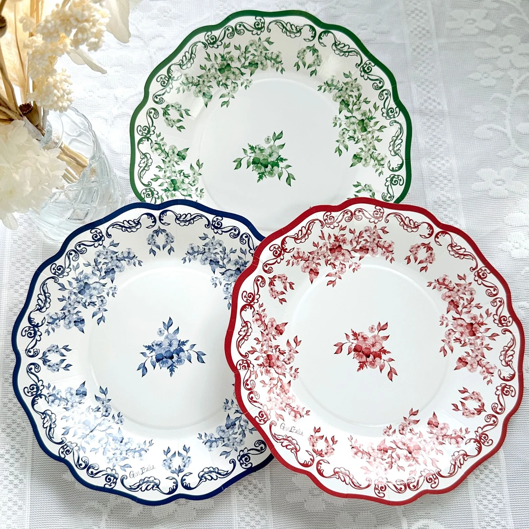 纸盘碟青花瓷一次性纸盘户外露营用品防油吐骨碟家用碟餐盘加大