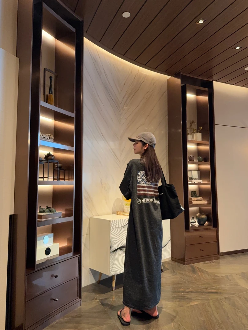 【Fairy】梵文马蹄印花夏季圆领宽松休闲气质高级设计感慵懒连衣裙