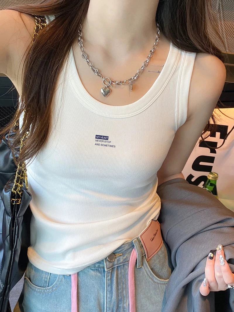 宽肩带无袖短款吊带背心女内搭夏季2025新款纯棉打底白色小众上衣