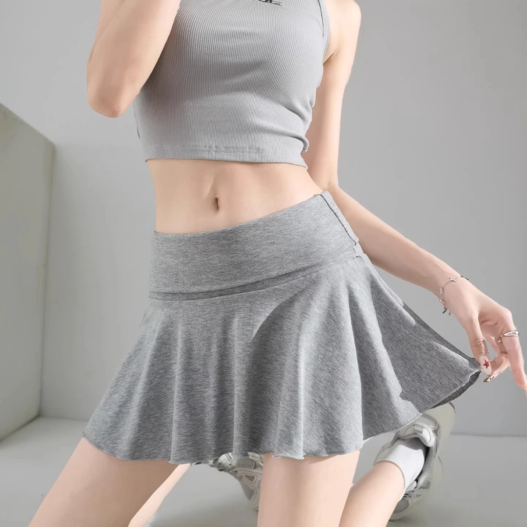 灰色辣妹运动短裙女夏2025新款高腰防走光a字百褶瑜伽网球半身裙