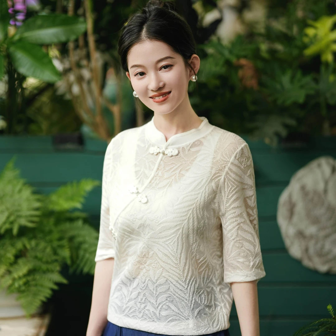 西子/【旧日花窗】莱塞尔天丝立领盘扣斜襟百搭显瘦上衣/MSXS016