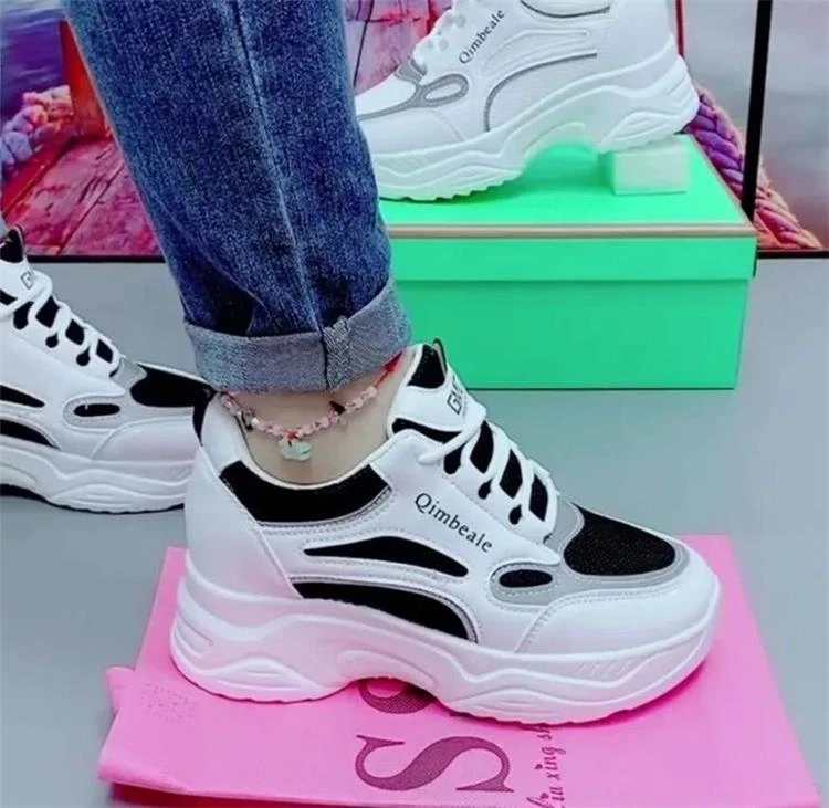 【厂家清仓】厚底增高鞋女2025秋季新款网面轻便百搭休闲小白鞋