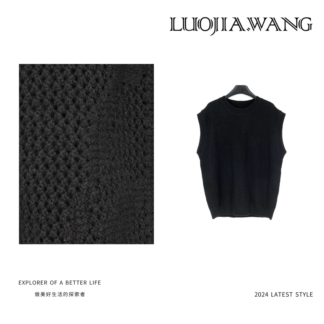 LUOJIAWANG秋冬高定羊绒羊毛极简休闲马甲无袖毛衣