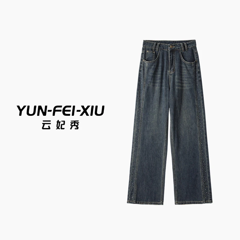 云妃秀大码女装牛仔裤时尚休闲宽松显瘦直筒阔腿百搭春65493