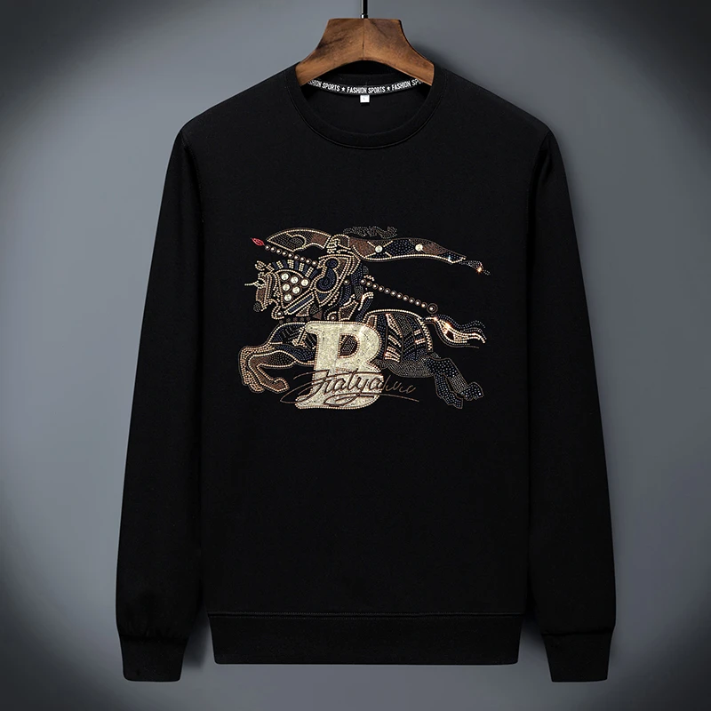 欧货烫钻潮款卫衣男装秋冬款青年潮流百搭圆领长袖加绒打底衫上衣