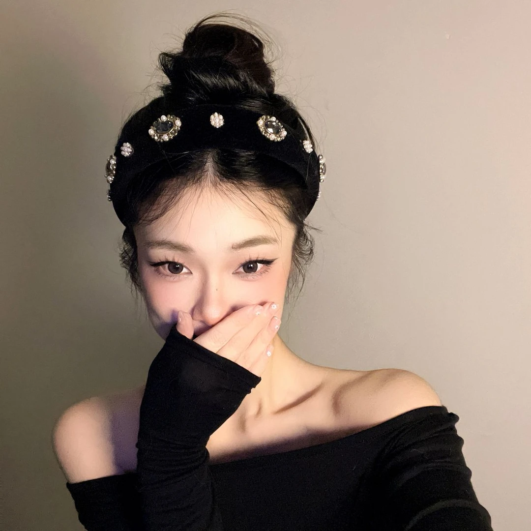 富家千金~黑色丝绒秋冬头箍女款高颅顶发箍女发饰2024新款高级感