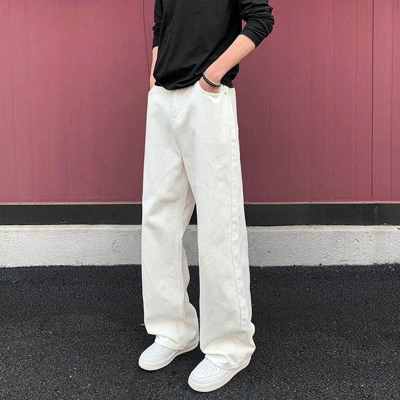 秋冬季咖色牛仔裤垂感简约男女生直筒裤男女复古老钱纯色