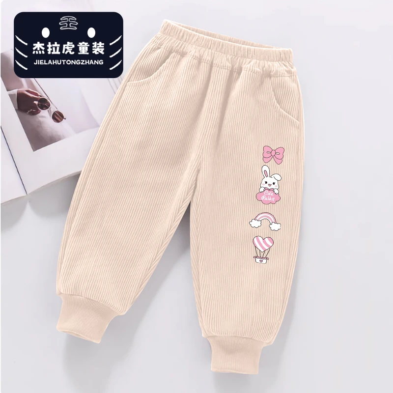 女童秋冬新款加绒加厚运动裤儿童裤子中大童洋气灯芯绒休闲长裤潮