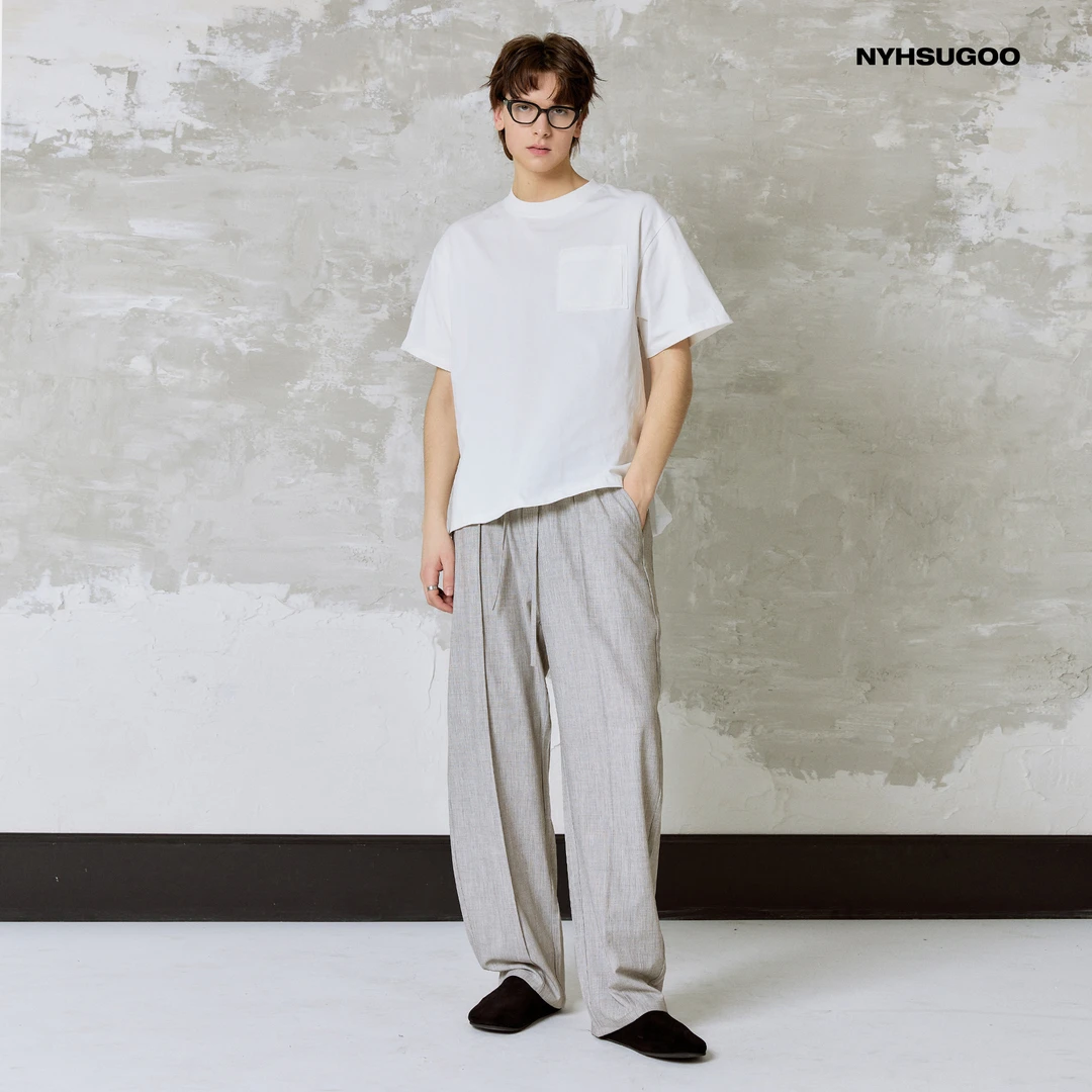 NYHSUGOO/南乙致橡树春夏季男士新品麻灰色休闲裤3483百搭显瘦