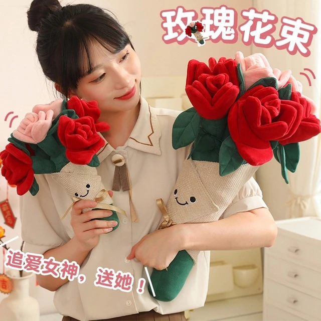 玫瑰花束毛绒玩具手捧花朵玩偶摆件创意生日七夕情人节礼物送女友