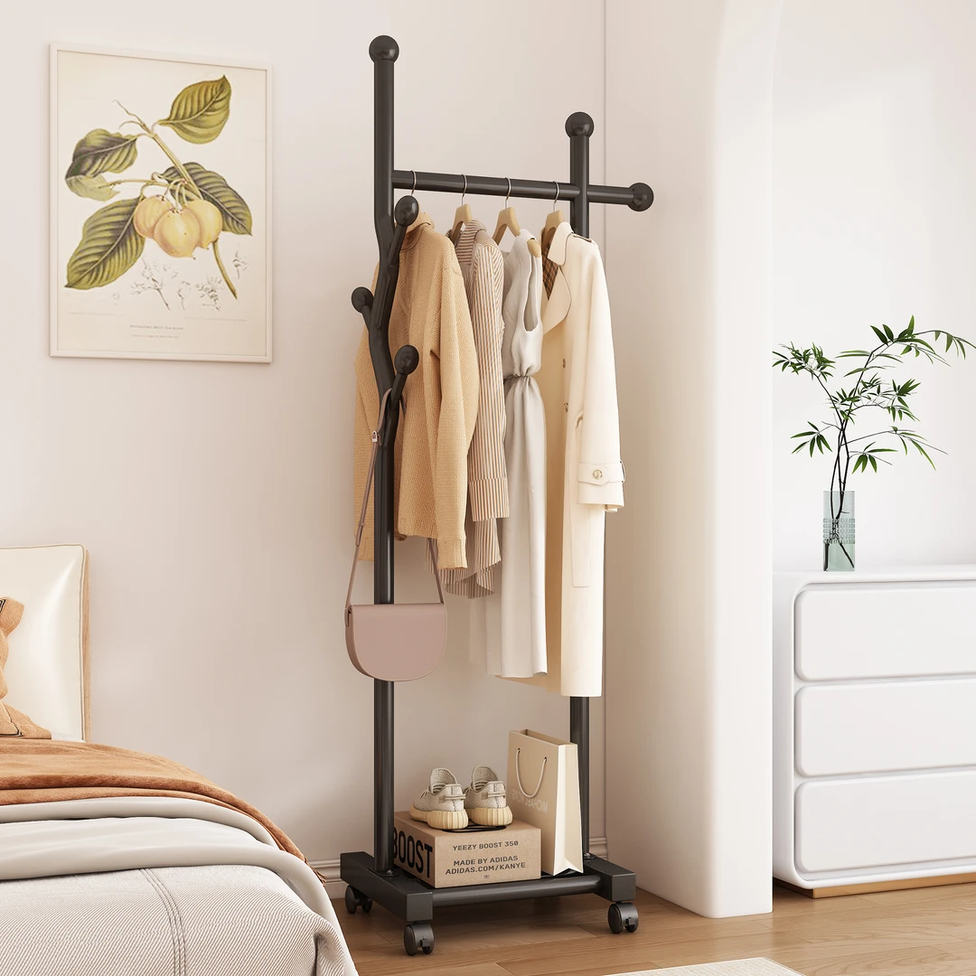 可移动衣帽架卧室落地挂衣架家用晾衣架小型置物架简易挂衣服架子
