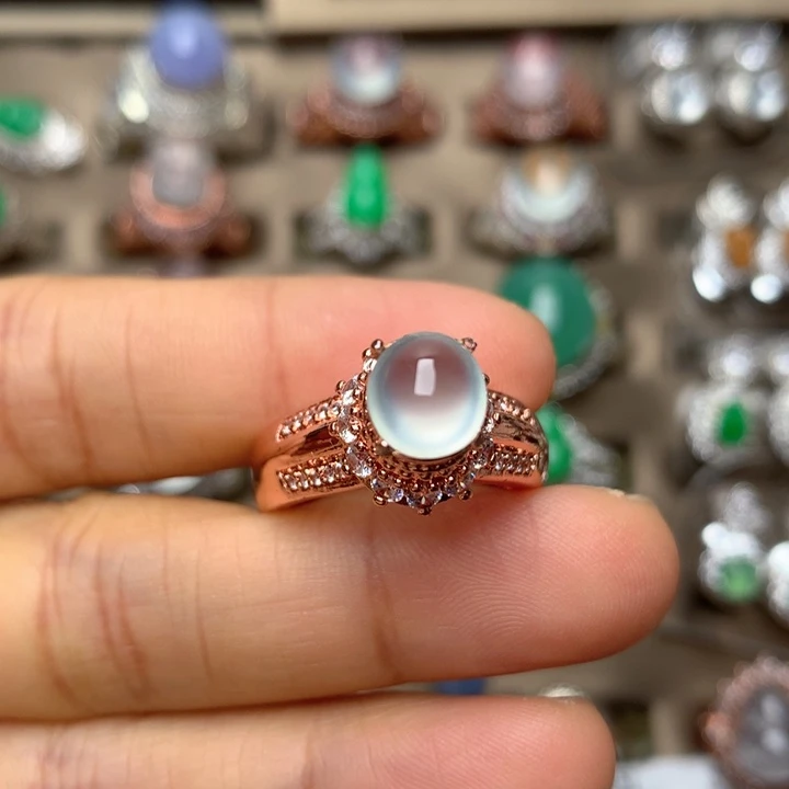 翡翠合金戒指翡翠高冰双眼钢蛋