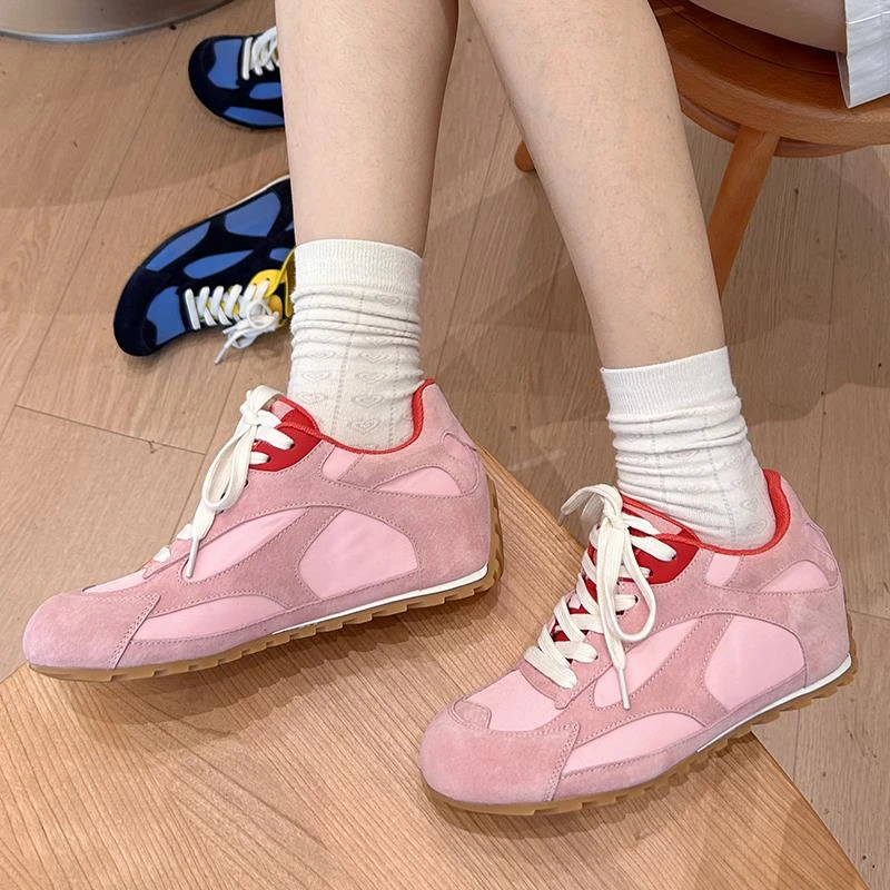 2025夏季新款内增高德训鞋女薄款透气阿甘女鞋真皮休闲运动鞋爆款