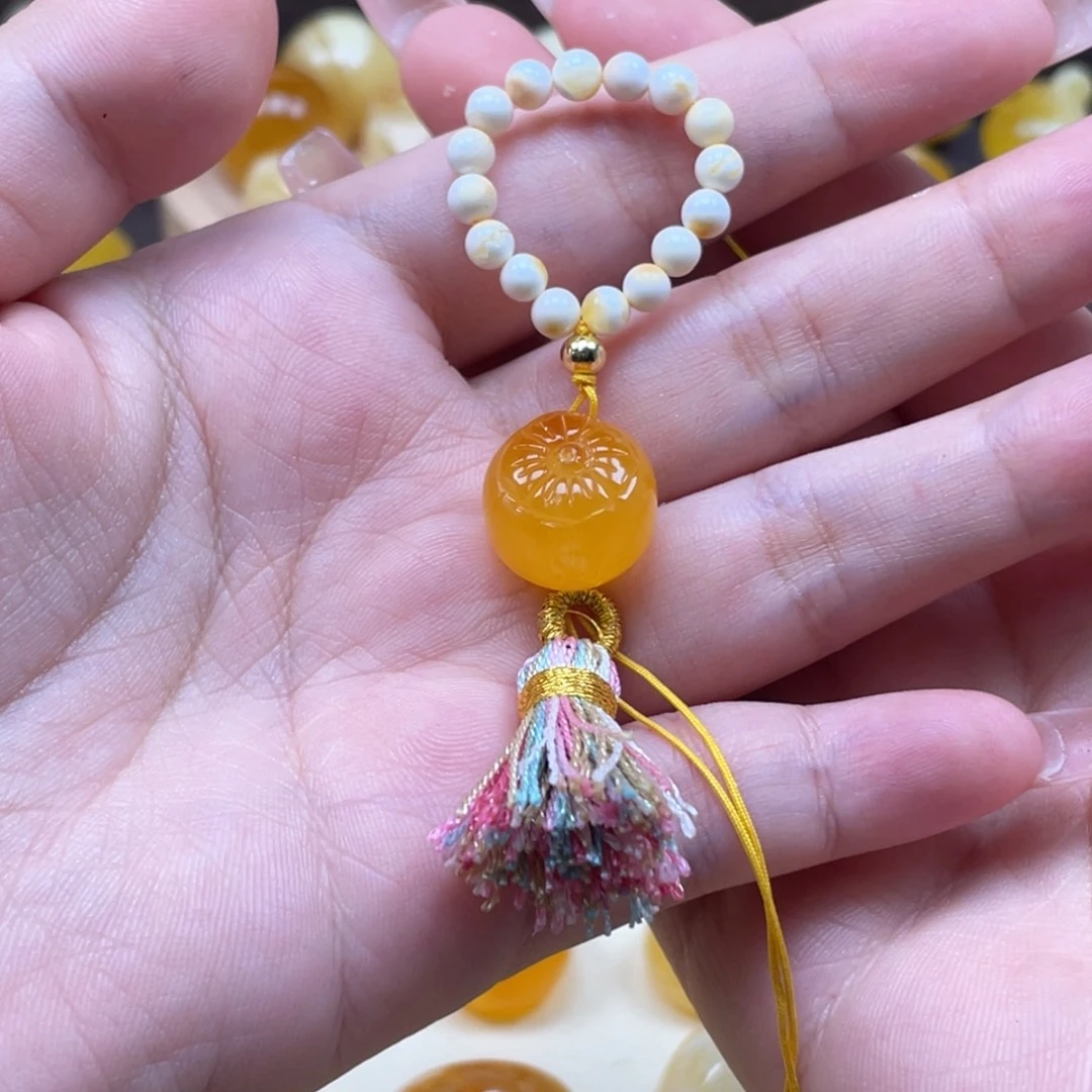 琥珀未镶嵌珠宝奇石瓷白跑环+柿柿如意
