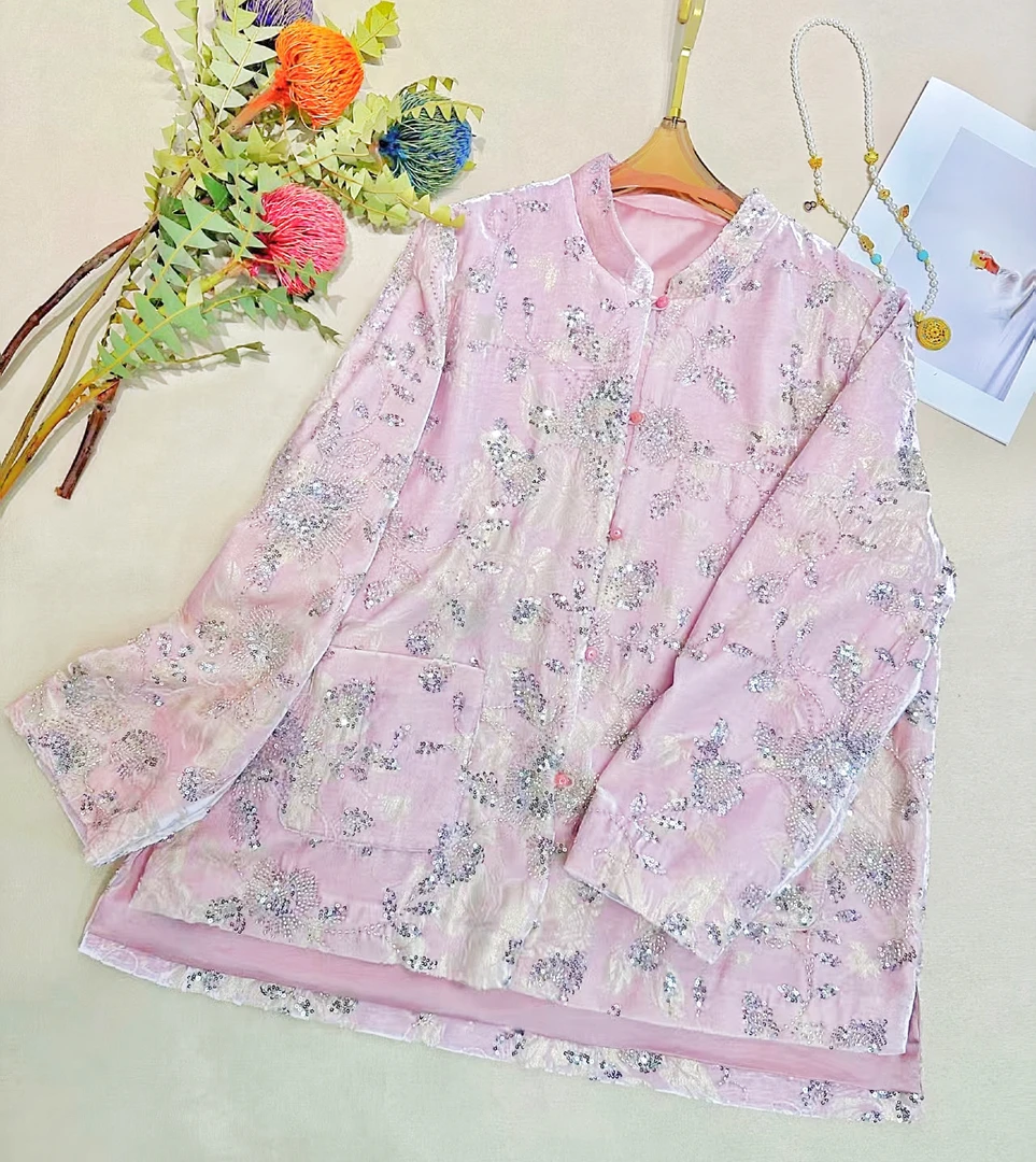 玛薇丝【玉露】桑蚕丝丝绒烧花订手工轻奢新中式外套