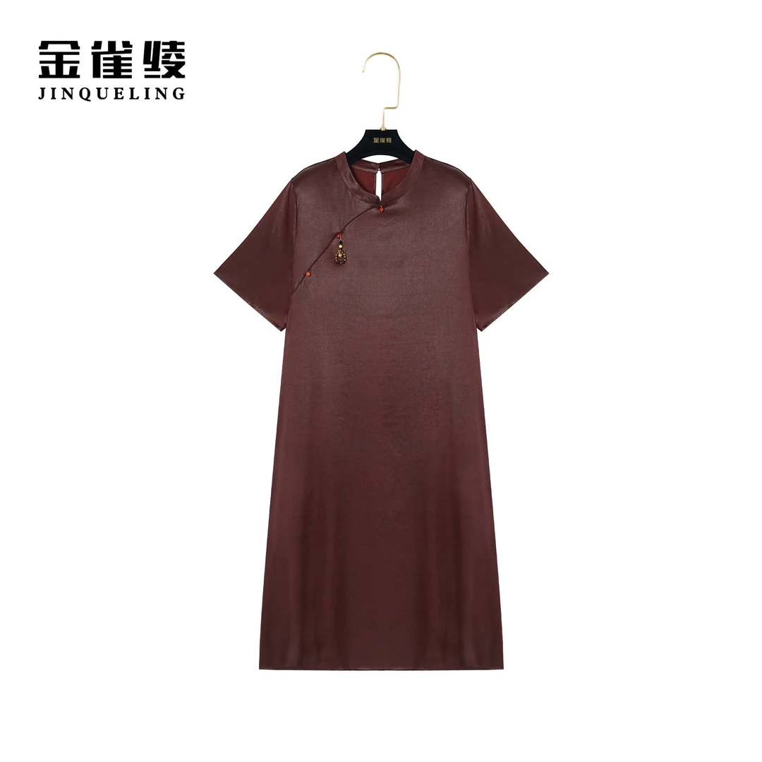 金雀绫【卷珠帘】桑蚕丝香云纱新中式女装连衣裙AL6224