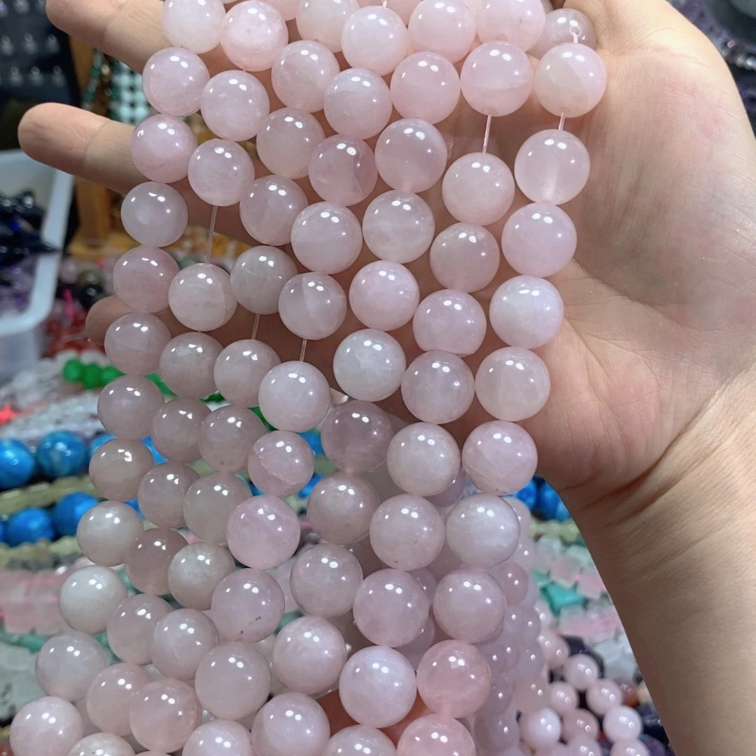 未镶嵌玛瑙/玉髓珠宝半成品粉晶一条卡14mm