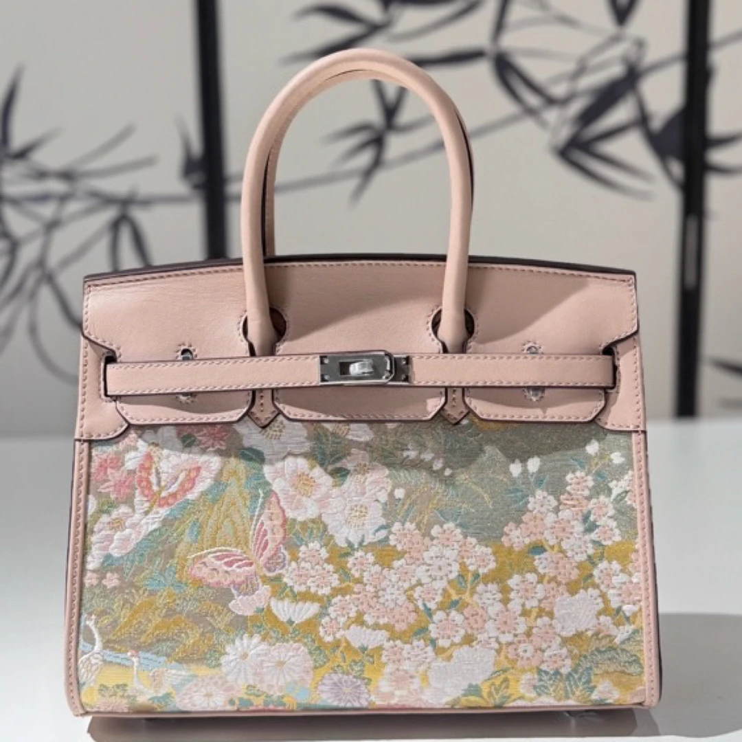 【25厘米铂金粉色】手工真丝唐锦包时尚高级感小众女包手提包新款