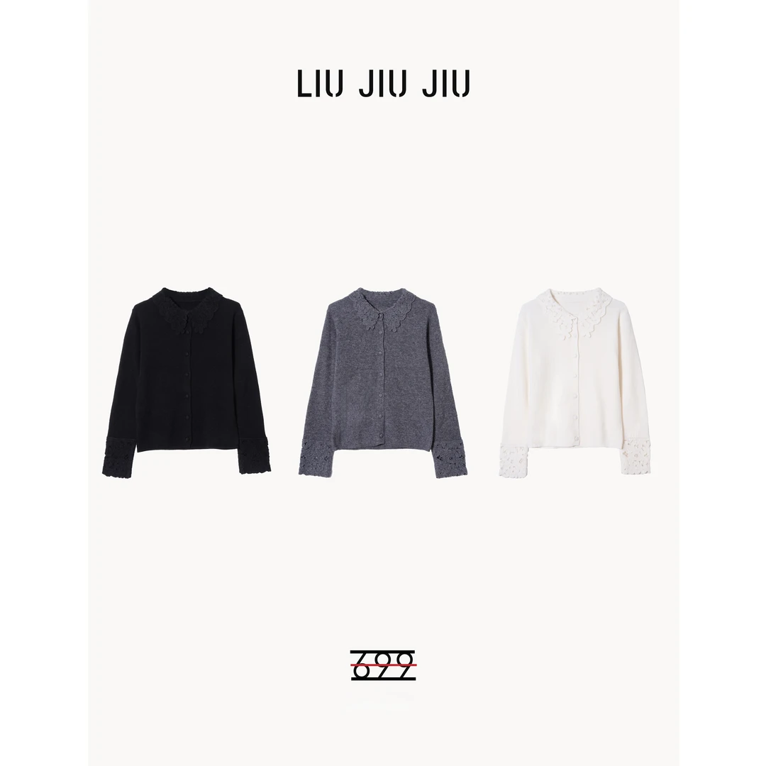 LIUJIUJIU 韩版定制翻领长袖针织衫秋冬镂空钩花设计上衣SY5267L