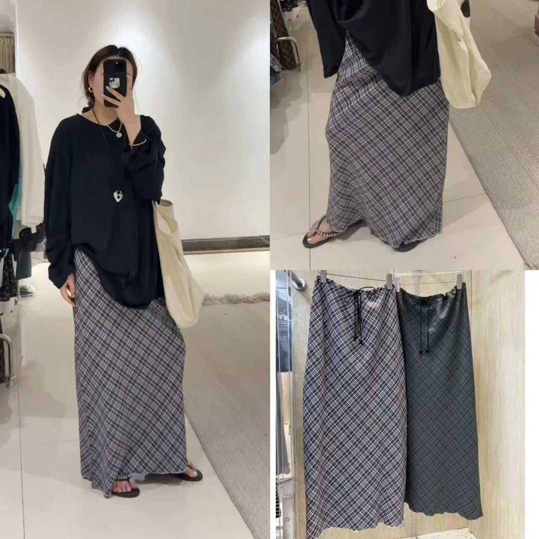 【TOMATO】夏季新款抽绳韩系格纹半裙#2577