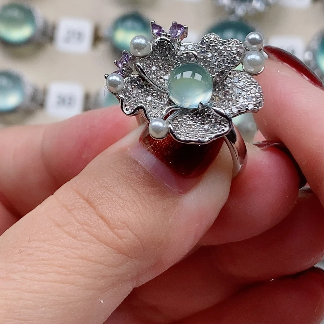 银S925镶嵌蛇纹石玉戒指