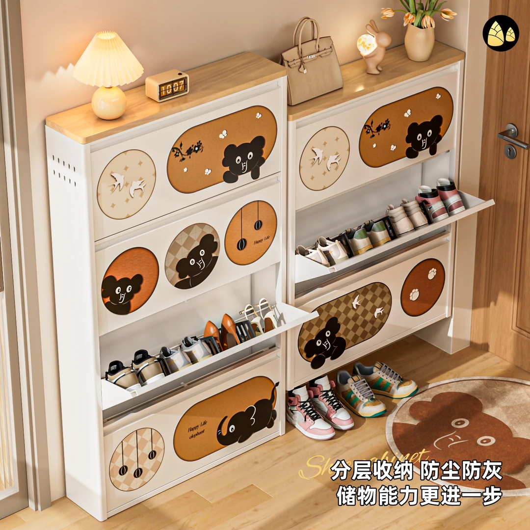 超薄极窄中古风鞋柜靠墙鞋柜收纳柜一体靠墙家用门口入户玄关室内