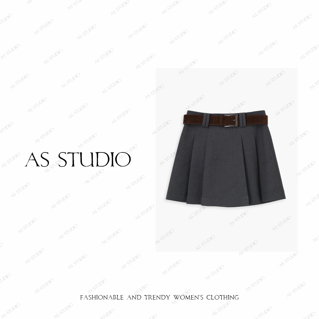 【AS校花裙】25新不对称立体压褶开叉短裙(附腰带)AS25XDQ02374