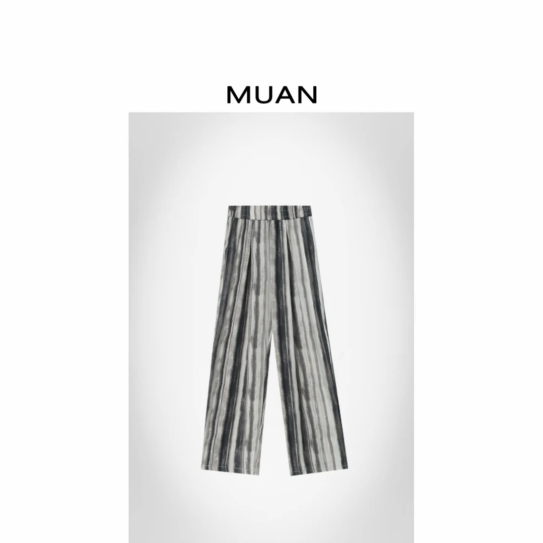 木岸MUAN：《国风水墨裤》定制高级百搭简约水墨晕染空调裤女F8-5608